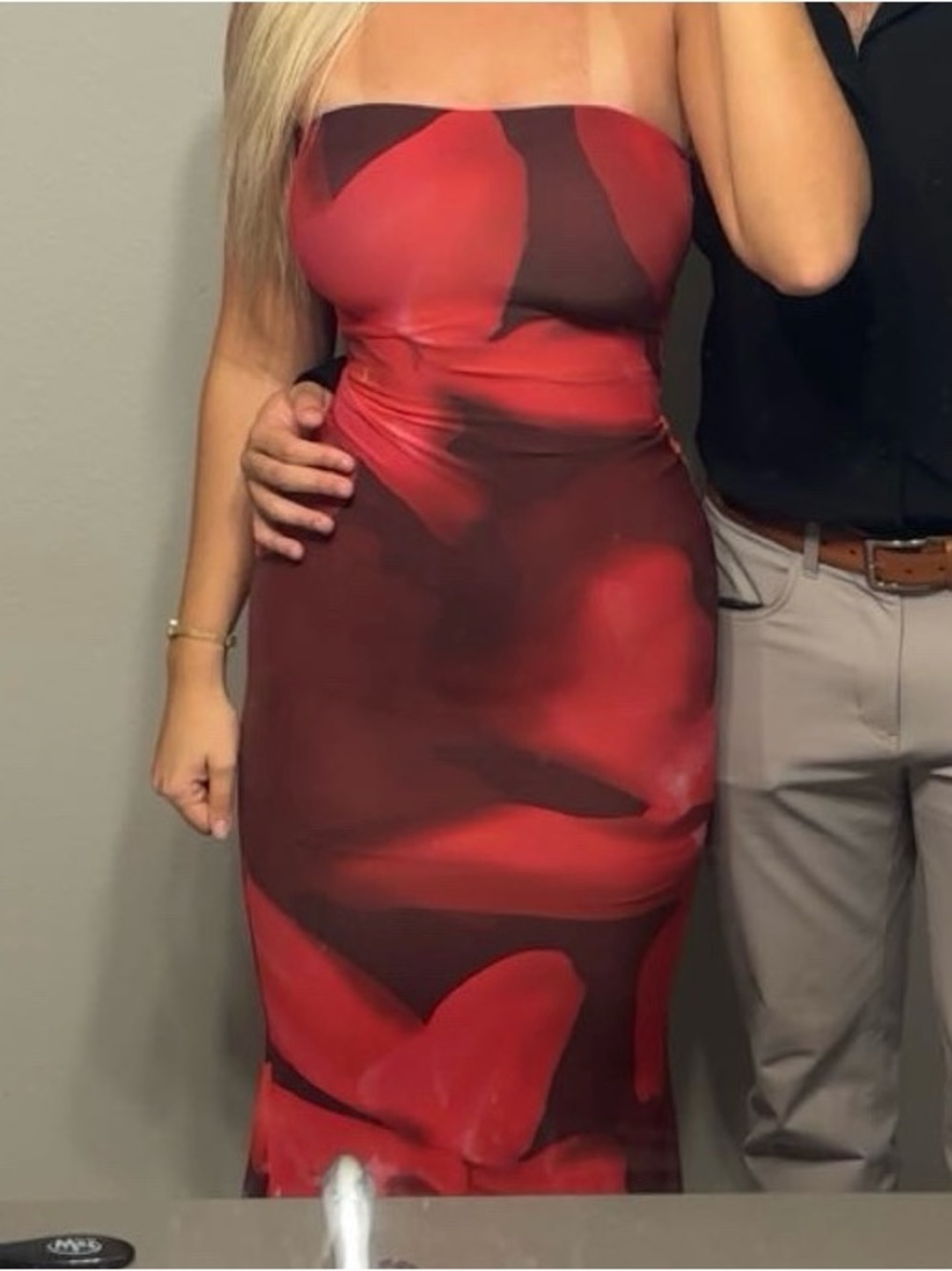 Strapless Red Printed Bodycon Dress - Women